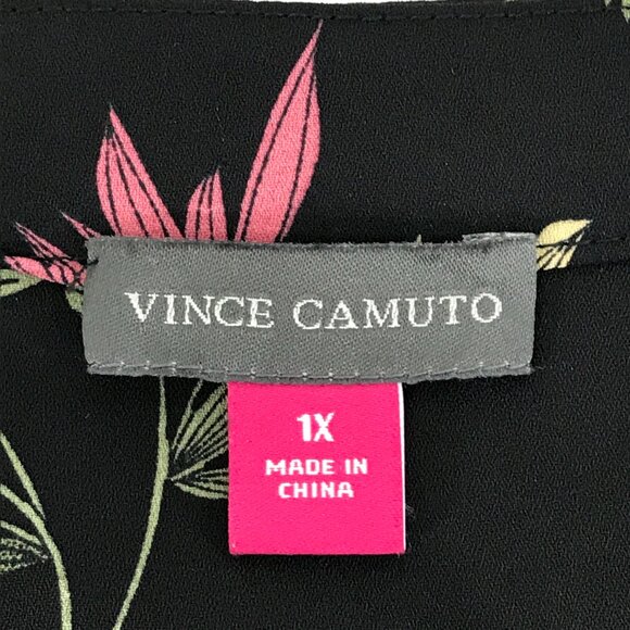 Vince Camuto Sleeveless V-Neck Rumple Blouse Women's Plus Size 1X Black Floral - Picture 8 of 9